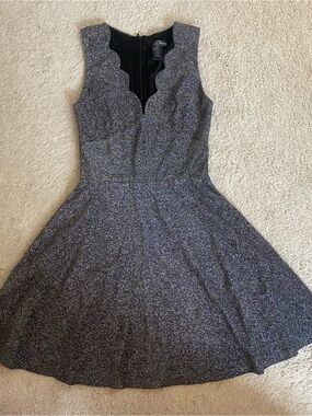 Aqua Black & Silver Sparkle Scallop-Neck Fit-and-Flare Mini